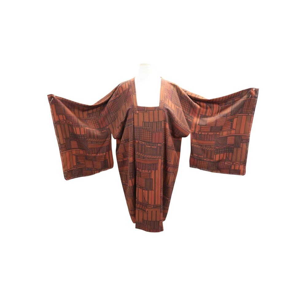 Vintage Kimono / Overcoat Jacket with Geometric Line Design